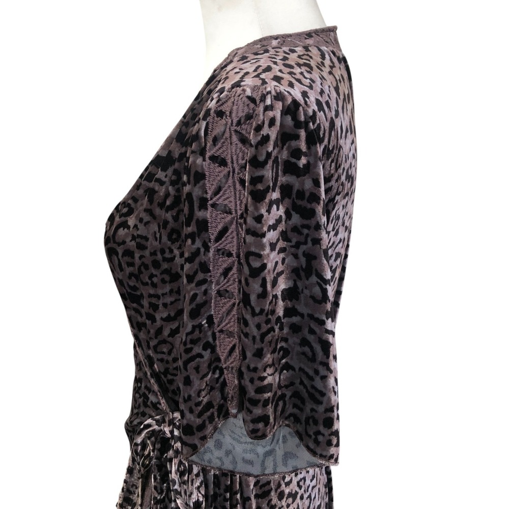 JOHNNY WAS Deep V-Neck Elegant Ombre Leopard Silk Velvet‎ Wrap Midi Dress M $330 - Picture 11 of 16